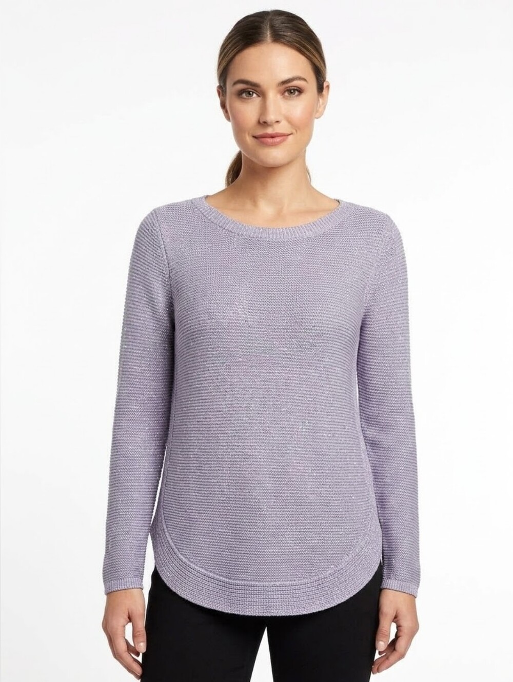 Chico's Crewneck Textured Knit Sweater With Silver Thread. Read Description.